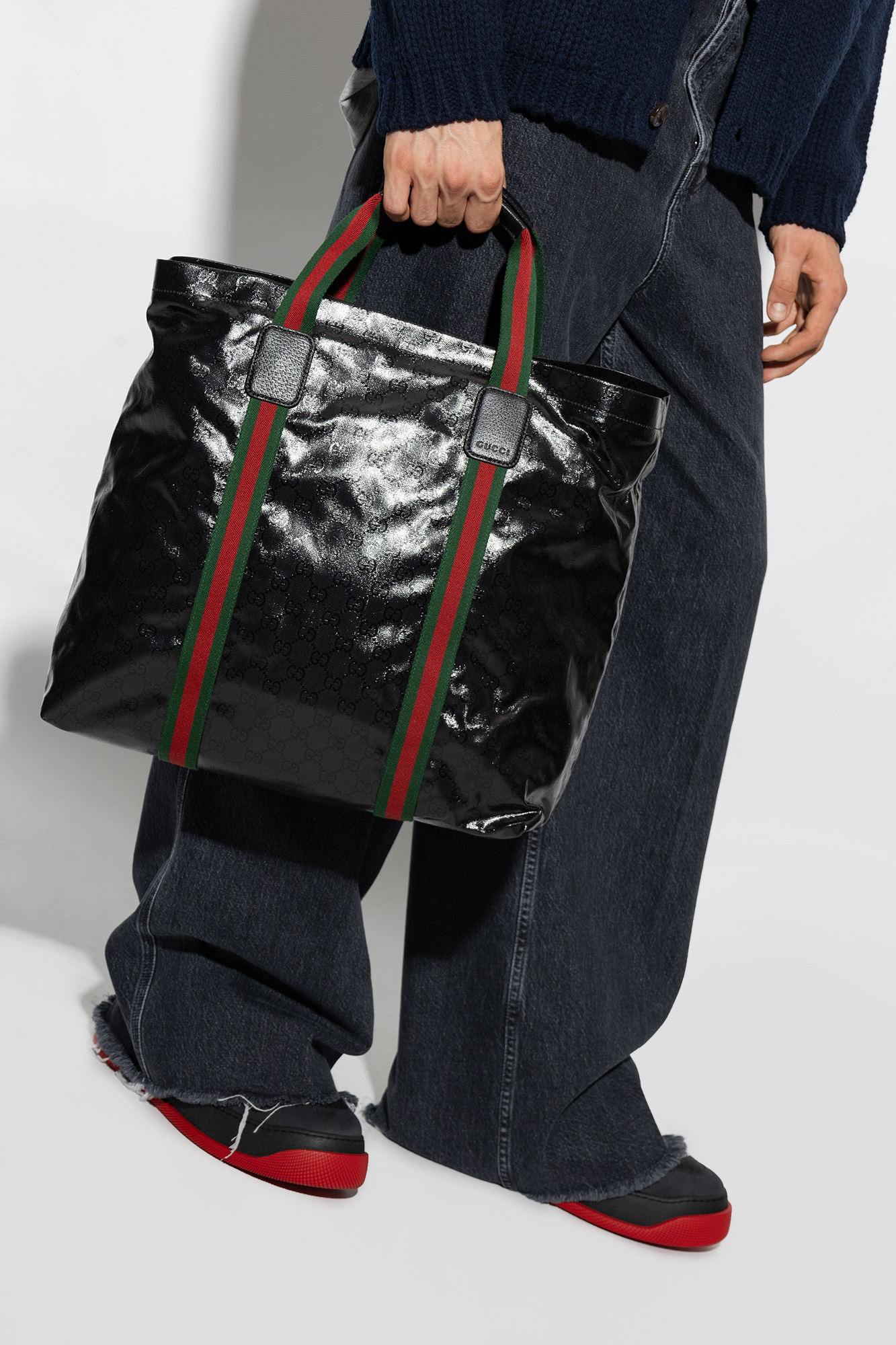 Gucci canvas store tote bag black